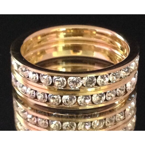 DESIGNER Ring Size 6.5 Two Stackable Bands Gold Simulated Diamonds 2P - Picture 8 of 8